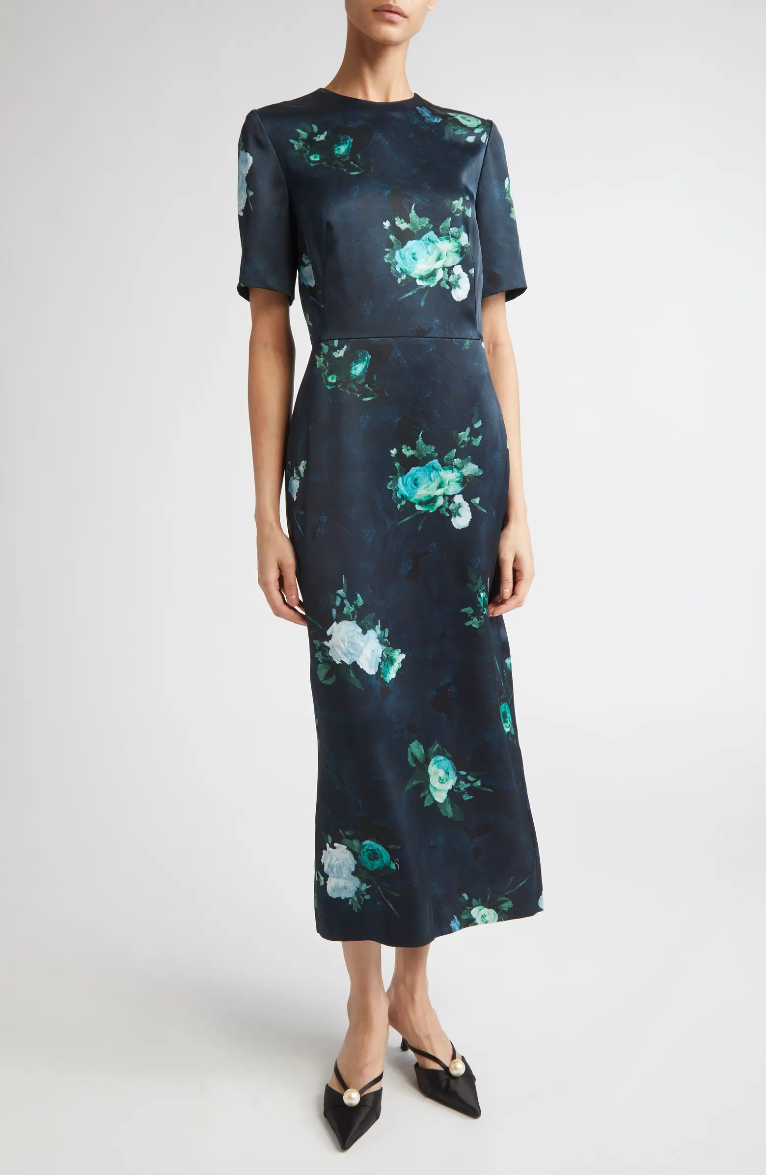 Erdem Abstract Rose Print Short Sleeve Cocktail Dress | Nordstrom | Nordstrom