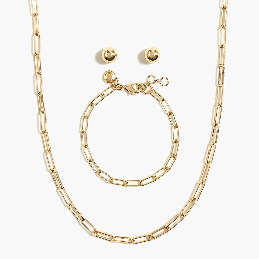 Paperclip link necklace, bracelet and gold studs gift box | J.Crew Factory