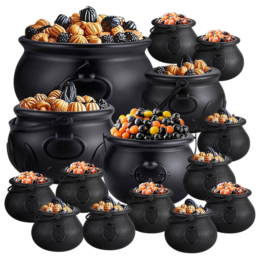 15 in 1 Package (12.8”, 9.8”, 7.6”, 5.7”, 2.7”) Large Black Plastic Witch Cauldron Kett... | Amazon (US)