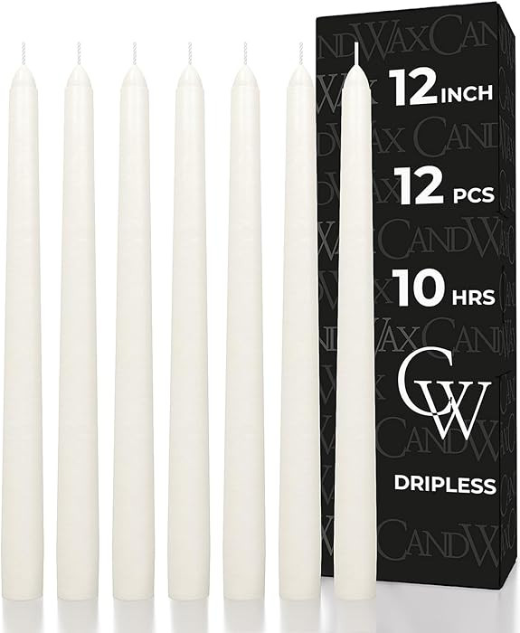 CANDWAX Candle Set of 12 Ivory Taper Candles 12 inch - No Drip and Ideal for Wedding Use - Long B... | Amazon (US)