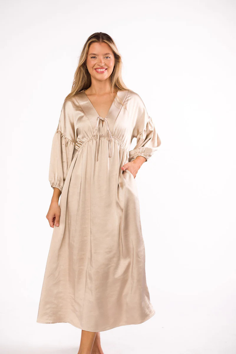 Hunter Premium *Satin* Midi Dress in Champagne - Bump Friendly | Worth Collective