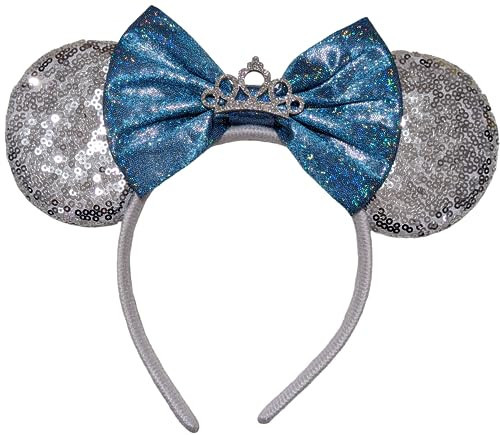 Handmade Cinderella, Elsa, and Frozen-Themed Mickey and Minnie Ears in Blue and Silver | Amazon (US)