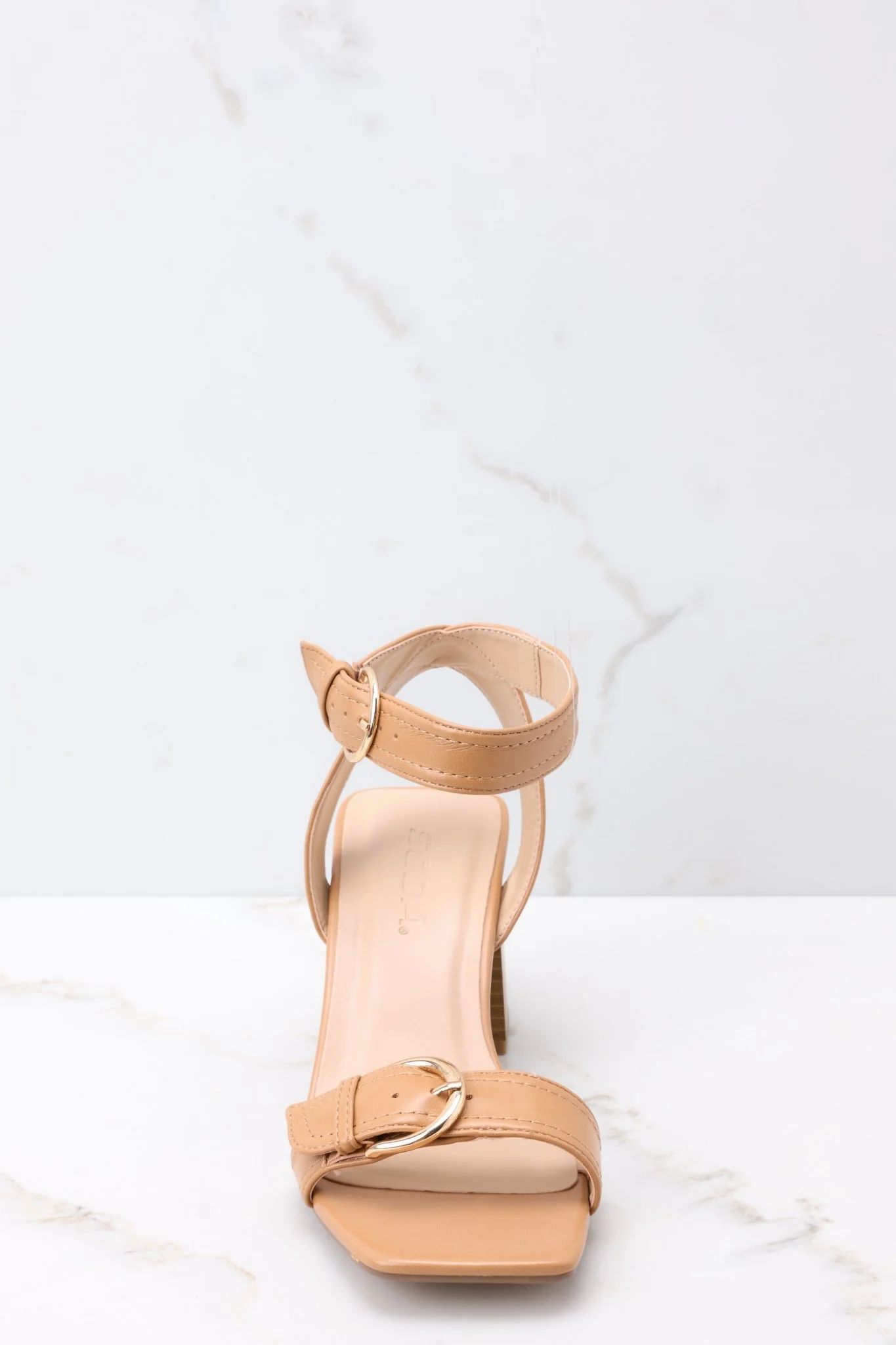 Follow My Step Camel Ankle Strap High Heels | Red Dress 