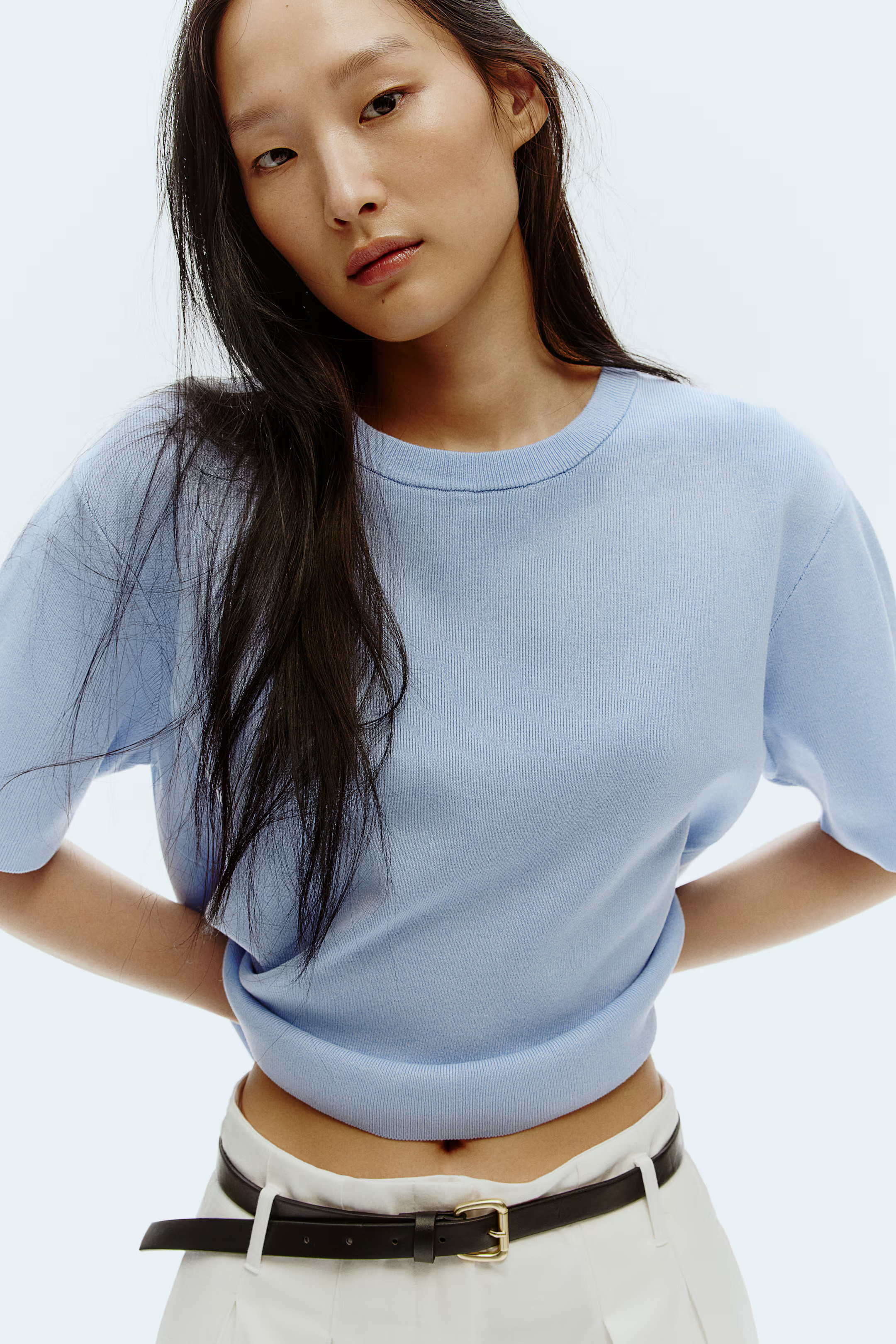 Fine-knit Top - Light blue - Ladies | H&M US | H&M (US + CA)