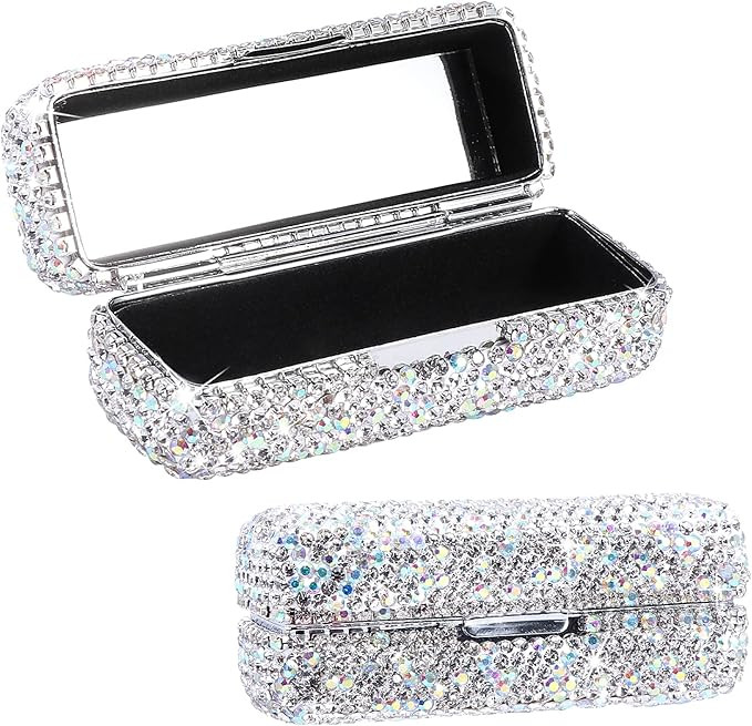Rhinestone Lipstick Case with Mirror, Bling Crystal Lipstick Case Diamonds Makeup Cosmetic Storag... | Amazon (US)