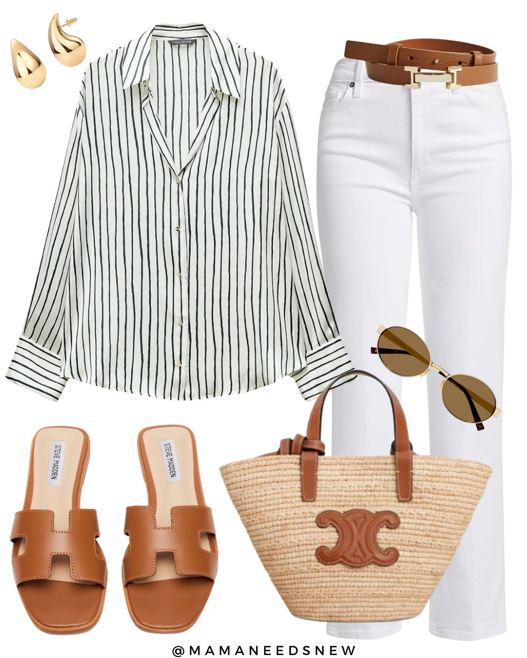 A spring outfit with a striped shirt, jeans, raffia bag & slide sandals 💙

#LTKSaleAlert #LTKStyleTip #LTKItBag