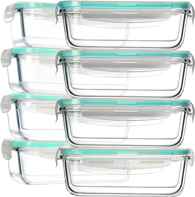 8 Pack 30oz Glass Food Storage Containers, Bayco Glass Meal Prep Containers, Airtight Glass Stora... | Amazon (US)