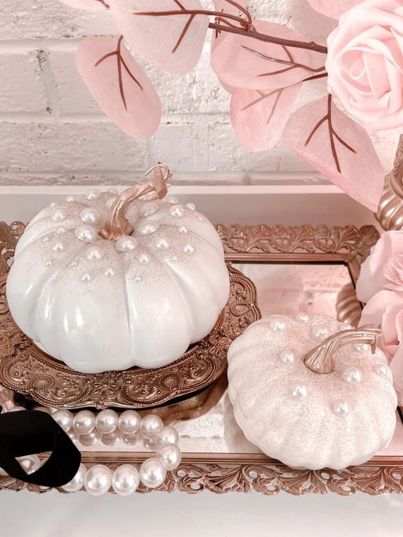 Parisian Fall Pumpkins White Sparkle Pearl Pumpkin/ Pearl Pumpkin/ Elegant Pumpkin Set/ Wedding P... | Etsy (US)