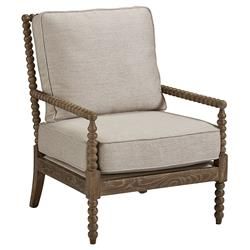 Ceasar French Country Brown Oak Wood Grey Performance Cushion Arm Chair | Kathy Kuo Home