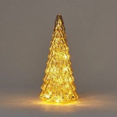 Large Lit Glass Christmas Tree Decorative Figurine Champagne - Wondershop&#8482; | Target