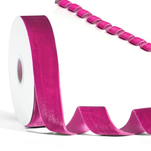 Hot Pink Velvet Ribbon for DIY Crafts Gift Wrapping, Trimming Ribbon for Christmas Tree Decor Wedding Bouquet Making Baby Shower Party Decoration Choker Hair Bow Hat Wreath Making, 1" x 10 Yard | Amazon (US)