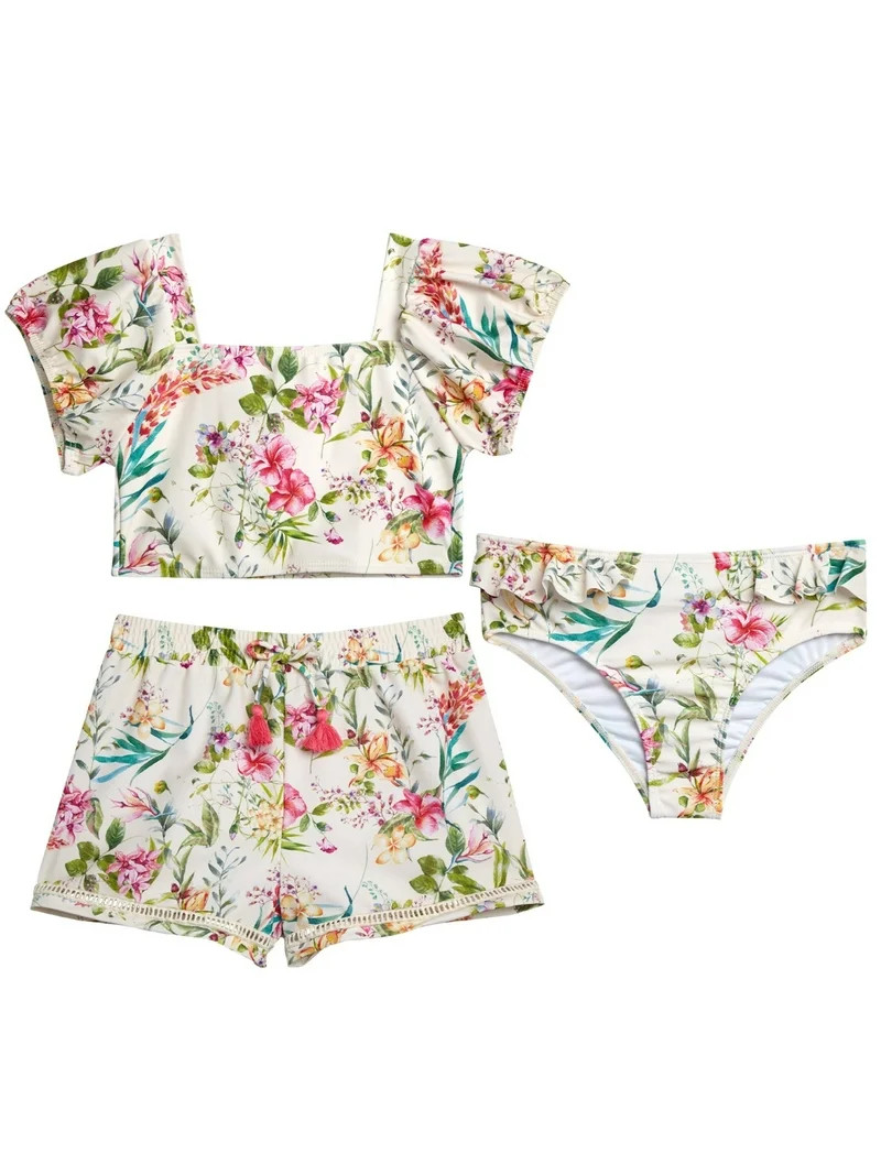 Jessica Simpson Toddler Girl Swimsuit Set with Shorts, 3- Piece Set, Sizes 2T-4T | Walmart (US)
