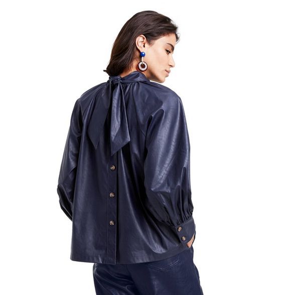 Women's  Long Sleeve Faux Leather Tie Back Top - Rachel Comey x Target Navy | Target