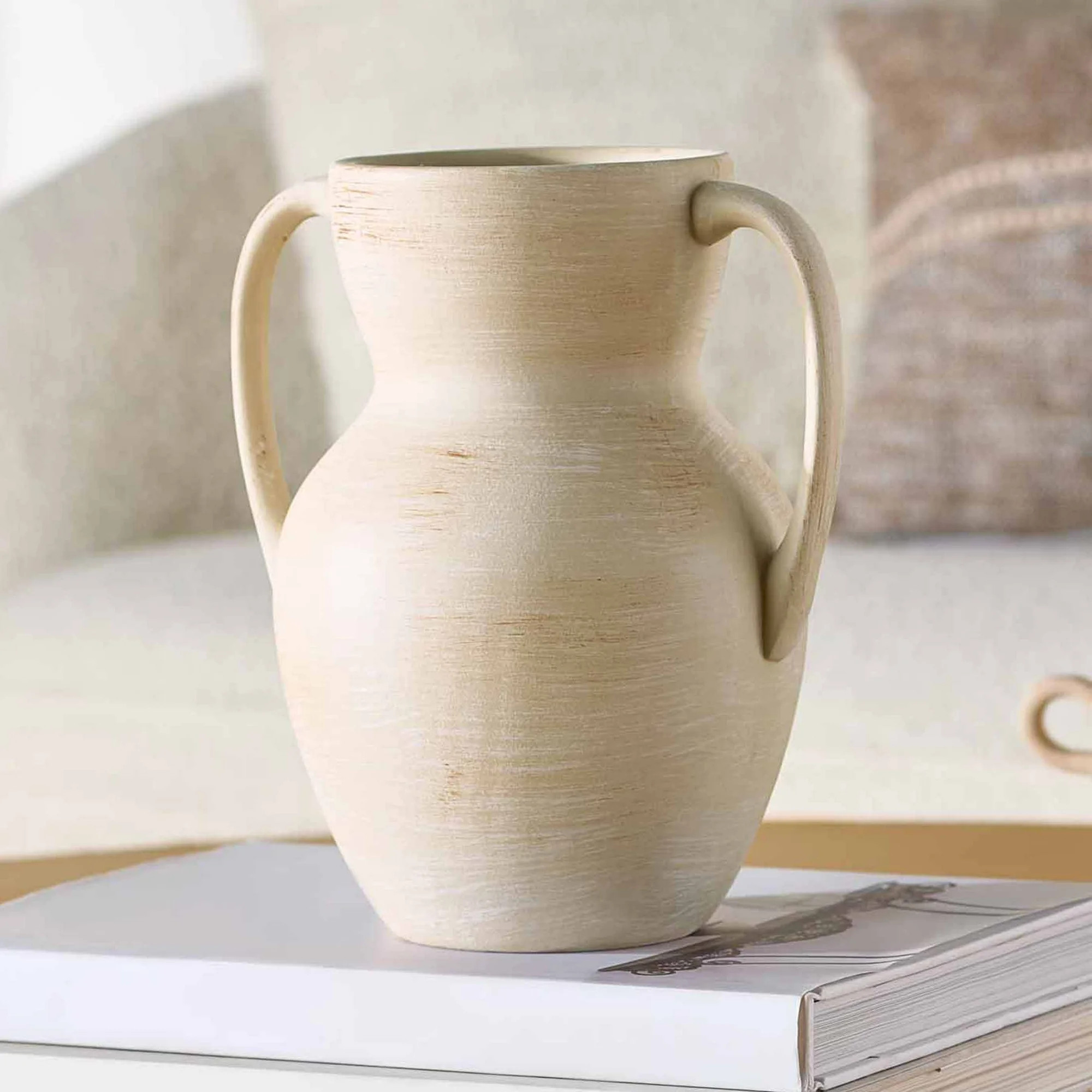 Better Homes & Gardens Ceramic Handled Distressed Vase, 8.75", Taupe | Walmart (US)