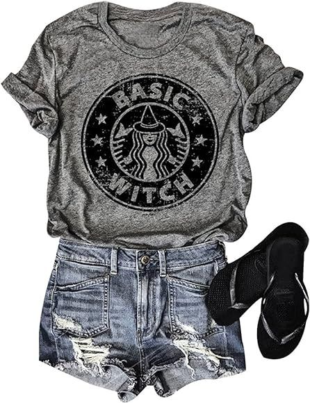StarVnc Women Basic Witch T-Shirts Hocus Pocus Halloween Shirts Goth Costume | Amazon (US)