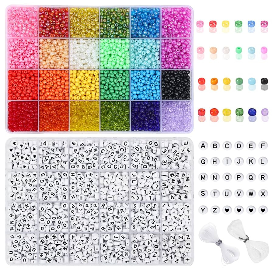 DICOBD 7200pcs 4mm Glass Seed Beads with Letter Alphabet Beads A-Z for Bracelet Making Friendship... | Amazon (US)