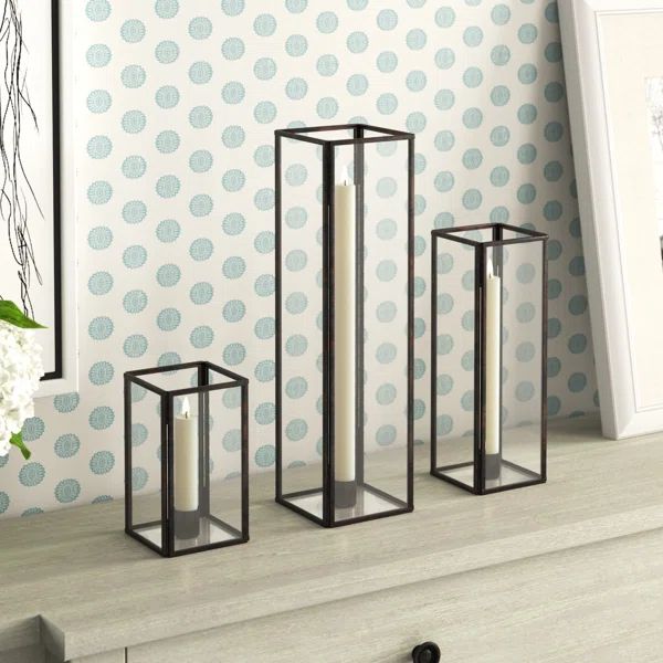 Rectangular Glass/Stainless Steel Taper Candle Holder (Set of 3) | Wayfair North America