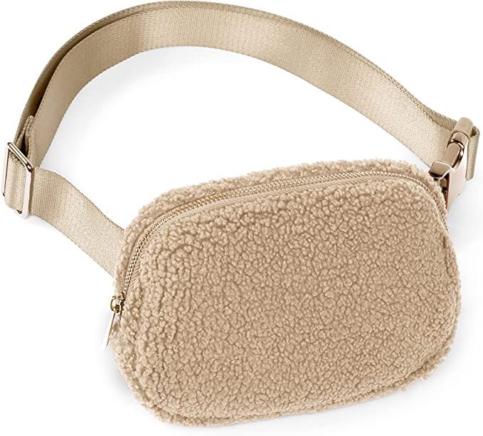 Amazon.com | ODODOS Fleece Mini Belt Bag with Adjustable Strap, Sherpa Small Waist Pouch Fanny Pa... | Amazon (US)