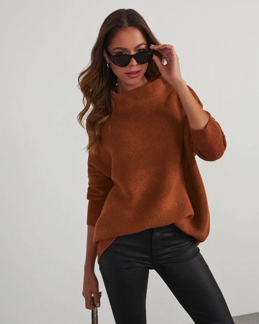 Under The Falling Leaves Knit Mock Neck Sweater - Toffee | VICI