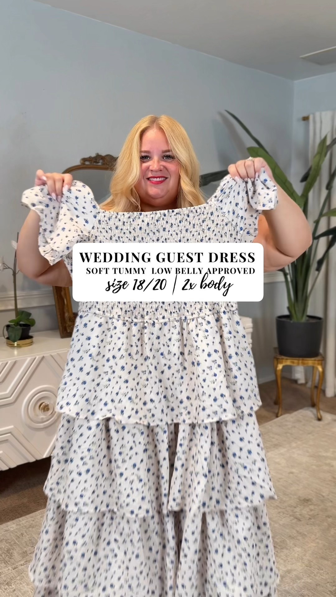 Wedding guest dress! 
Apron belly approved- bust is smocked so it’s stretchy there but non stretch sleeves and skirt 

#LTKPlusSize #LTKFindsUnder50 #LTKWedding
