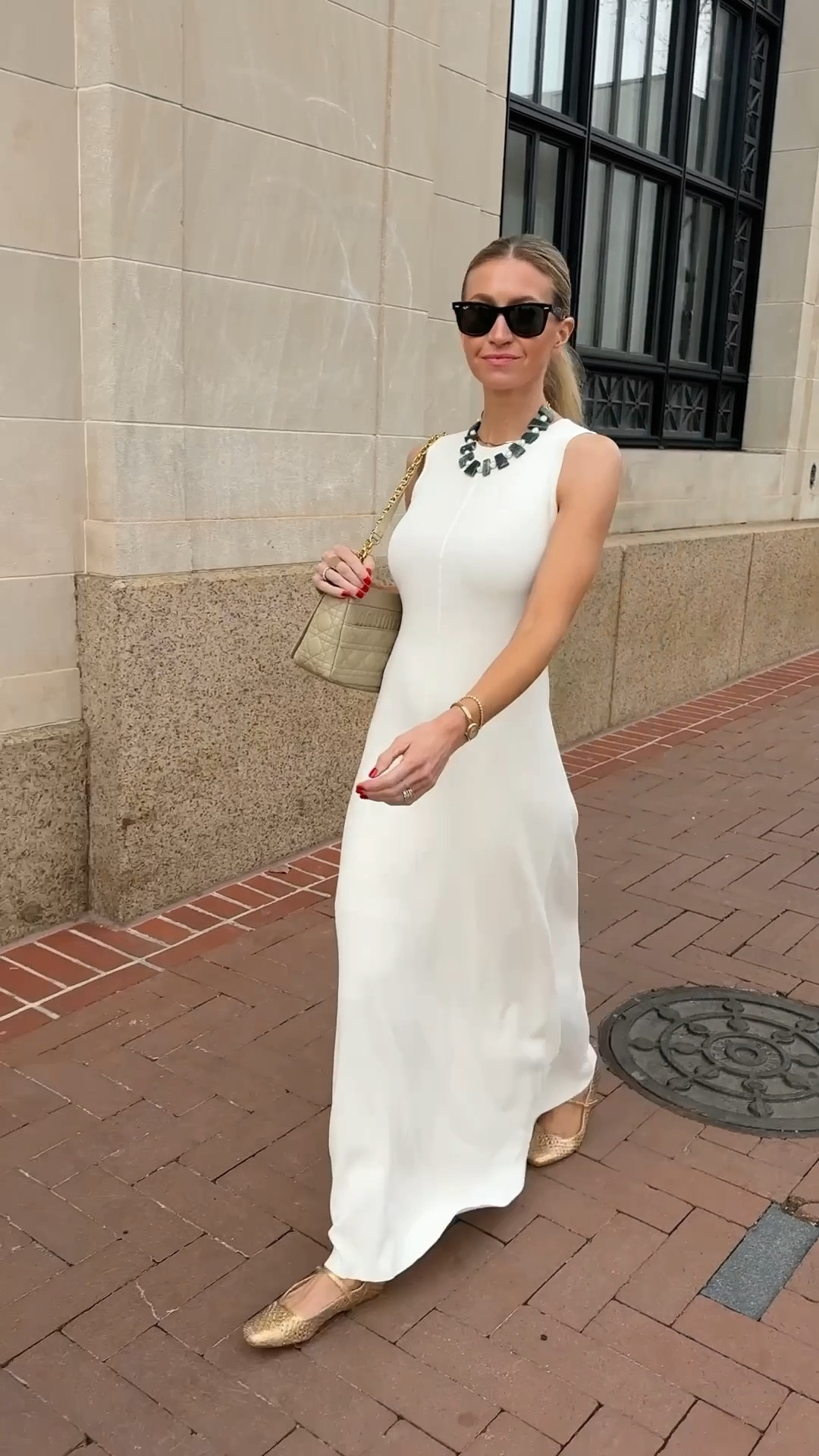 Cream dress for a night at the ballet. Dress runs TTS, wearing a S

Gold flats run TTS  

#LTKgrwm #LTKspringtrends #LTKspring