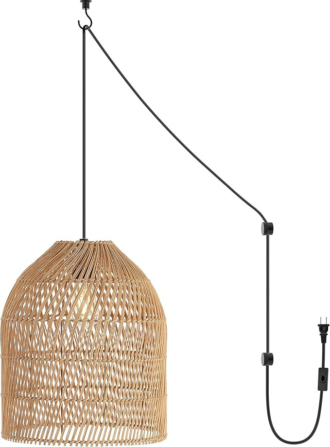 JONATHAN Y JYL1401A Koda 13" 1-Light Farmhouse Coastal Bohemian Rattan 180" Cord Plug-in or Hardw... | Amazon (US)