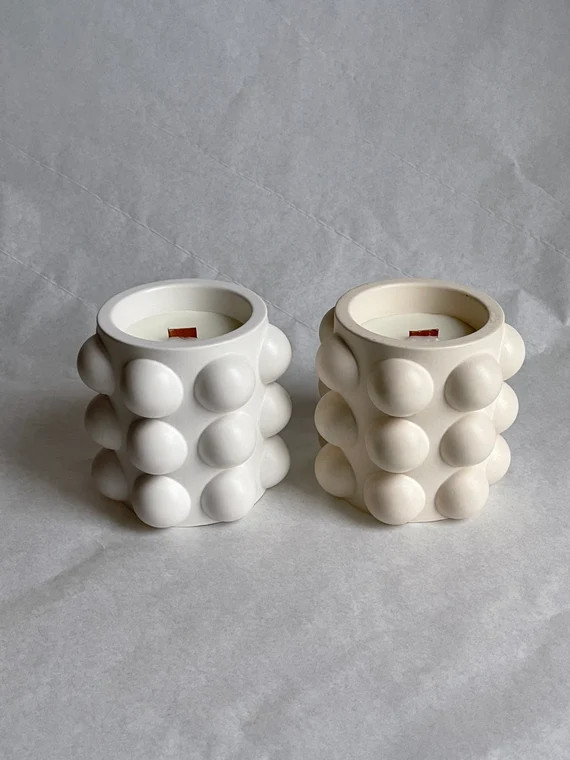 BUBBLE WOOD WICK Candle  Candle in Handmade Concrete Bowl | Etsy | Etsy (US)