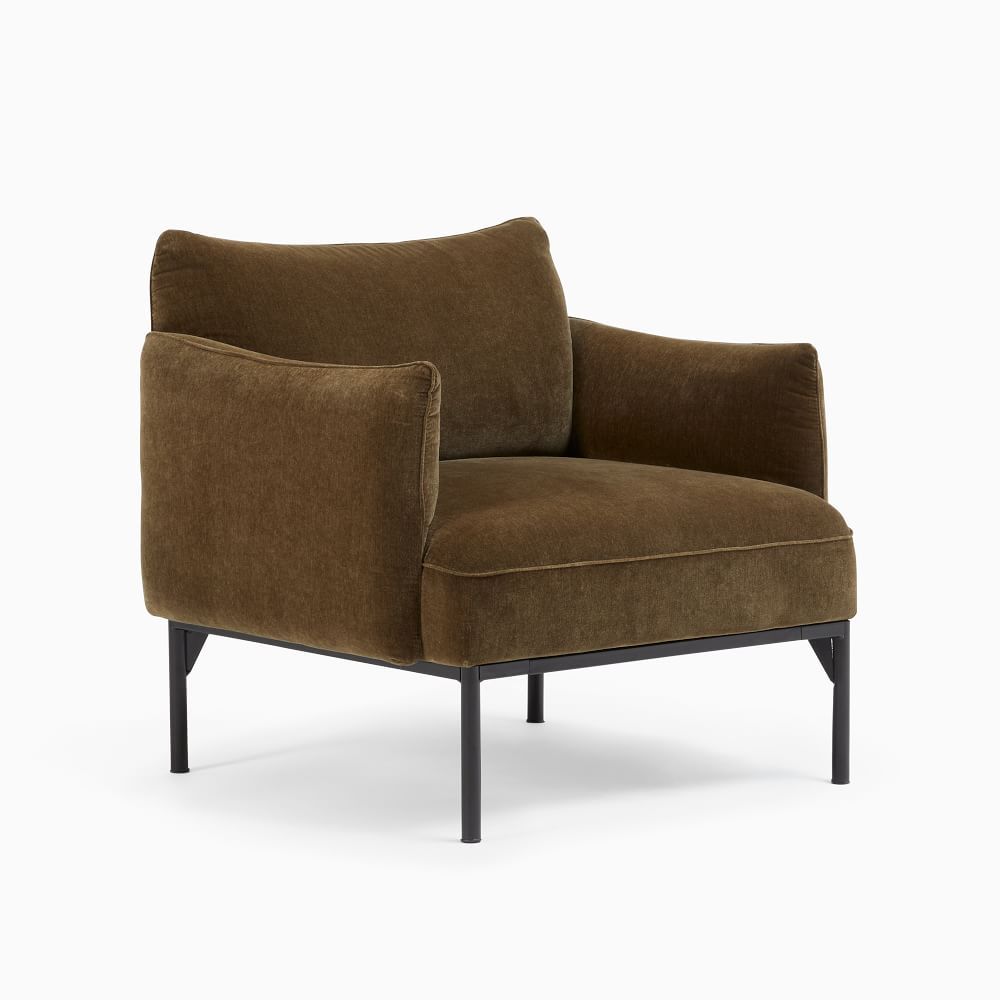 Penn Chair, Poly, Modern Chenille, Olive, Black Legs | West Elm (US)