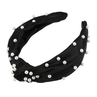 Unique Bargains Women's Faux Pearl Decor Knotted Headband 1 Pc Black | Target