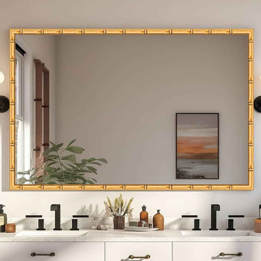 Mirror & Frame, Ornate with Gold Finish, Bamboo-Inspired, Vanity Full Length Rectangular Square V... | Amazon (US)