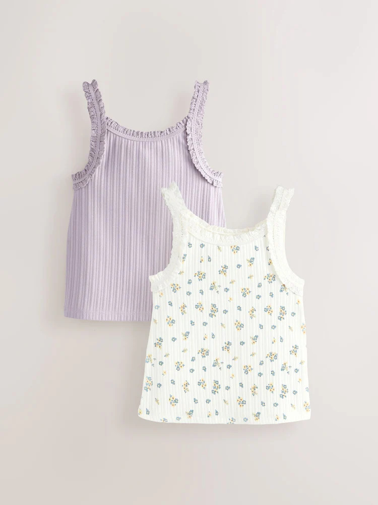 Lilac/Ecru Floral Frill Ribbed Vests 2 Pack (3-16yrs) | Next US