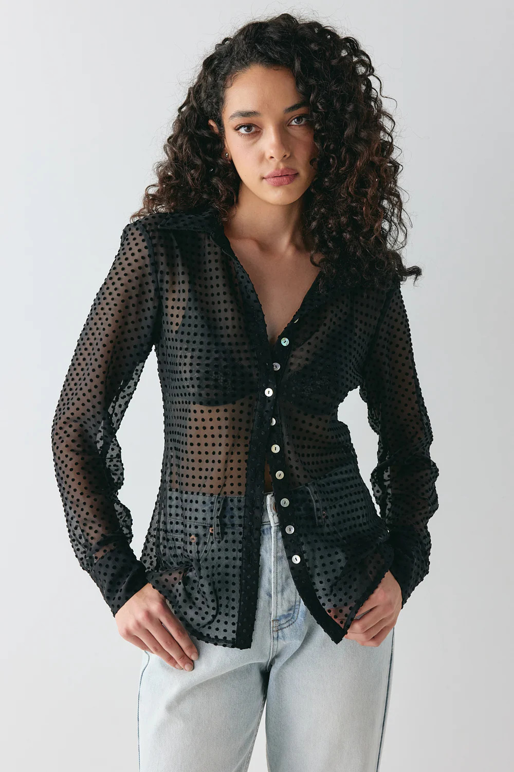 Mila Sheer Bias Shirt Black | VRG Grl