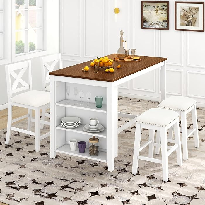 LUMISOL Counter Height Table and Chairs for 4, Counter Height Table with Storage and 2 Chairs & 2... | Amazon (US)