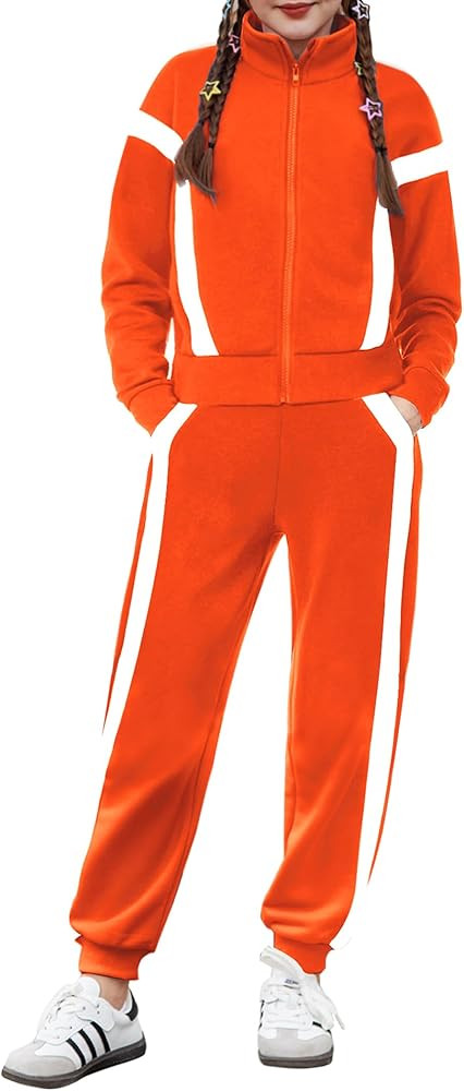 Zaclotre Girl's 2 Piece Outfits Zip Up Sweatsuit Contrast Striped Sweatshirt Sweatpant Sets Joggi... | Amazon (US)