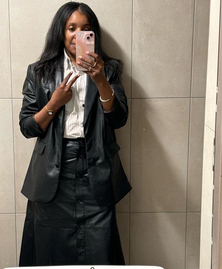 Vegan leather skirt faux leather blazer Easter spring outfit 

#LTKstyletip #LTKworkwear #LTKsalealert