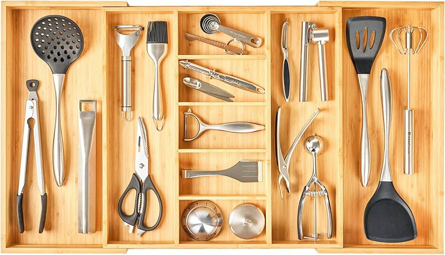 Umilife Extra Large Expandable Kitchen Drawer Organizer for Utensil and Junk, 19" Deep for Big Dr... | Amazon (US)