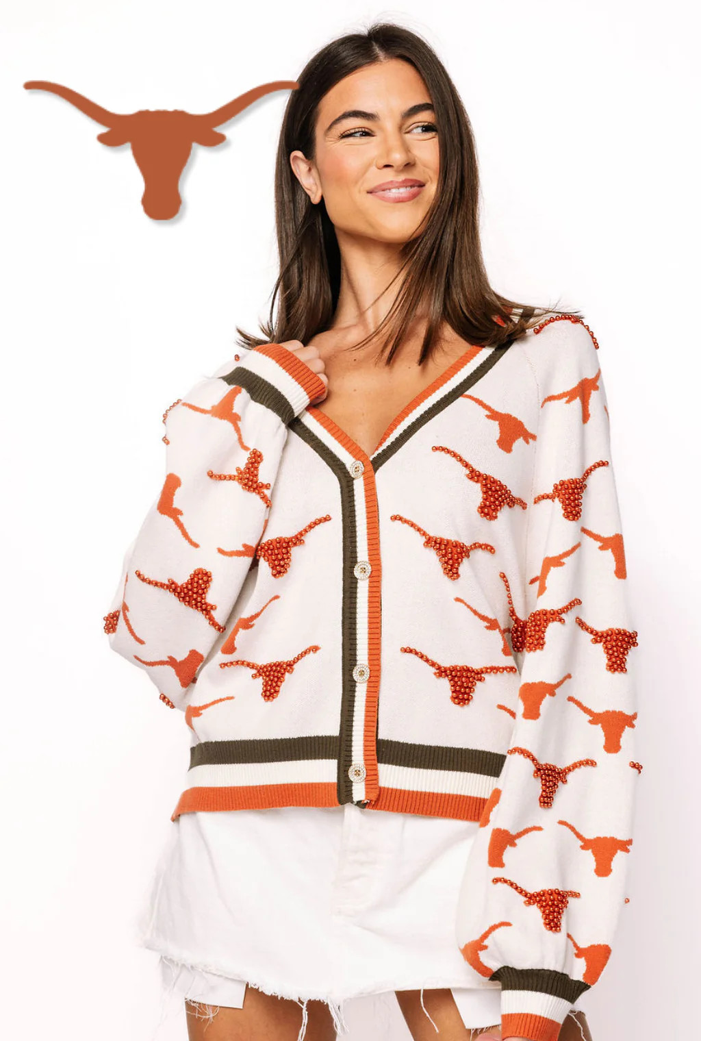 Licensed Texas Knit In Mascot Rhinestone Cardigan | Queen of Sparkles
