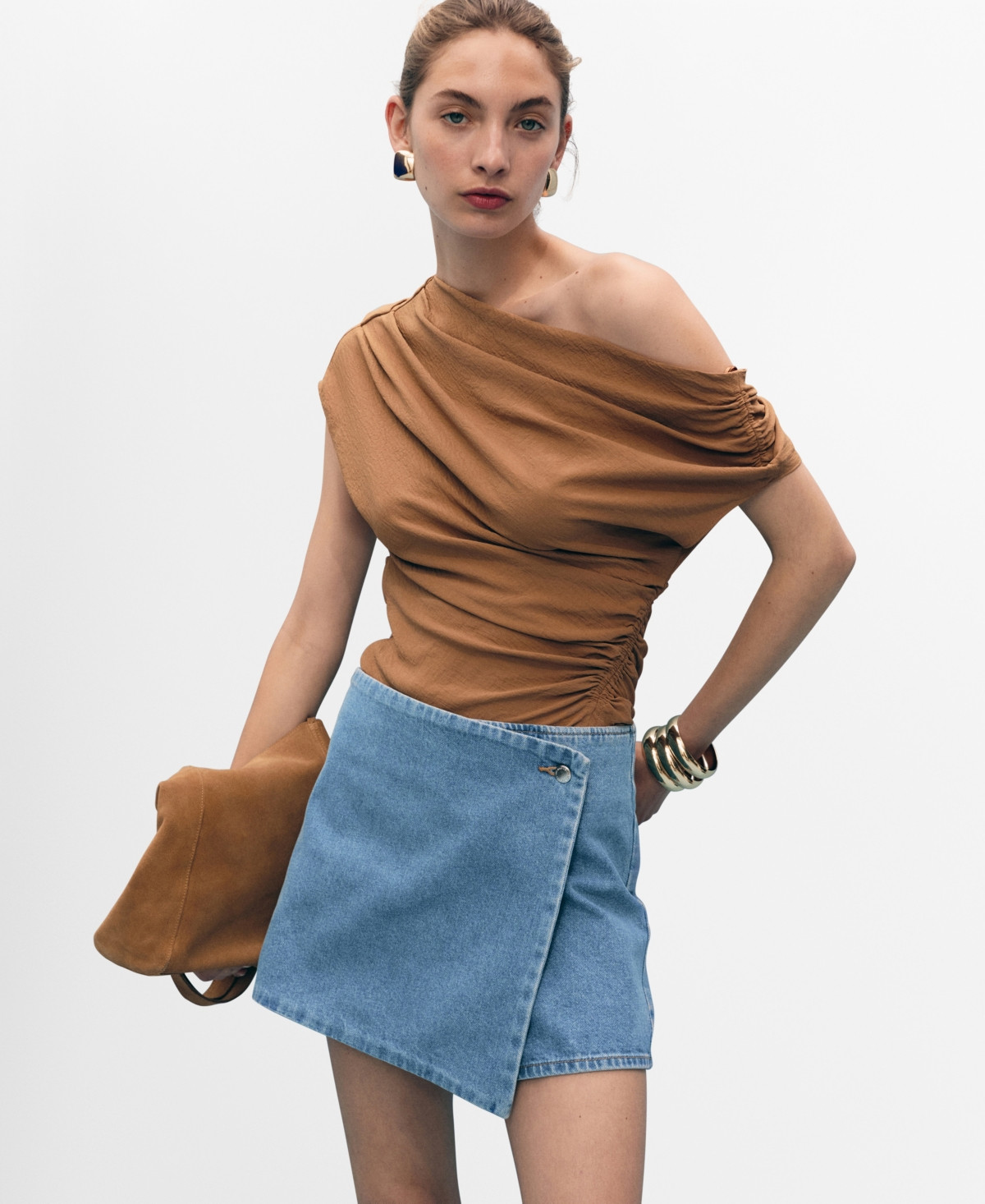 Mango Women's Wrapped Denim Skort - Medium Blue | Macy's