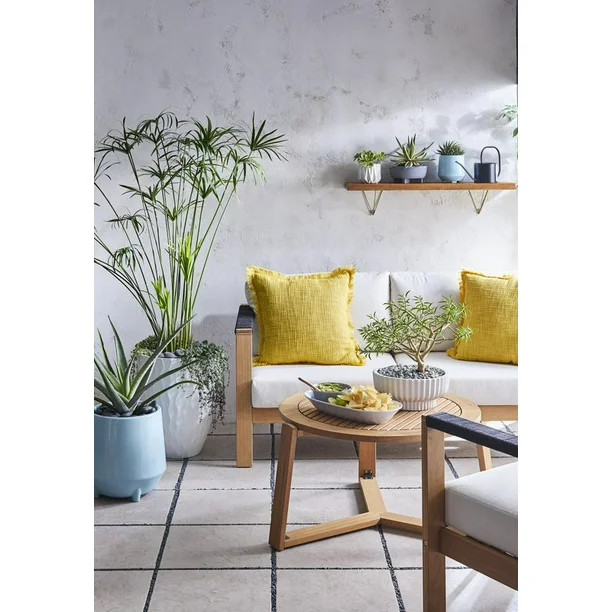 Better Homes & Gardens Braxton 4-Piece Wood Conversation Set with Off-White Cushions | Walmart (US)