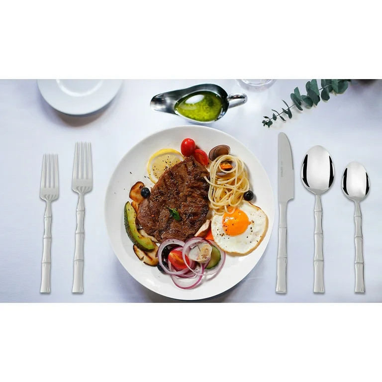 Mainstays Bamboo Design Stainless Steel Flatware Set, 20 Pieces, Service for 4 | Walmart (US)