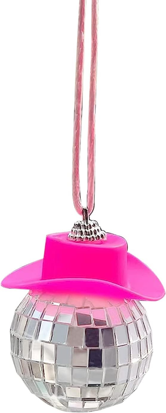 Cute Disco Ball Car Accessories,Pink Cowgirl Hat Disco Ball Car Mirrior Ornament,Car Mirror Hangi... | Amazon (US)