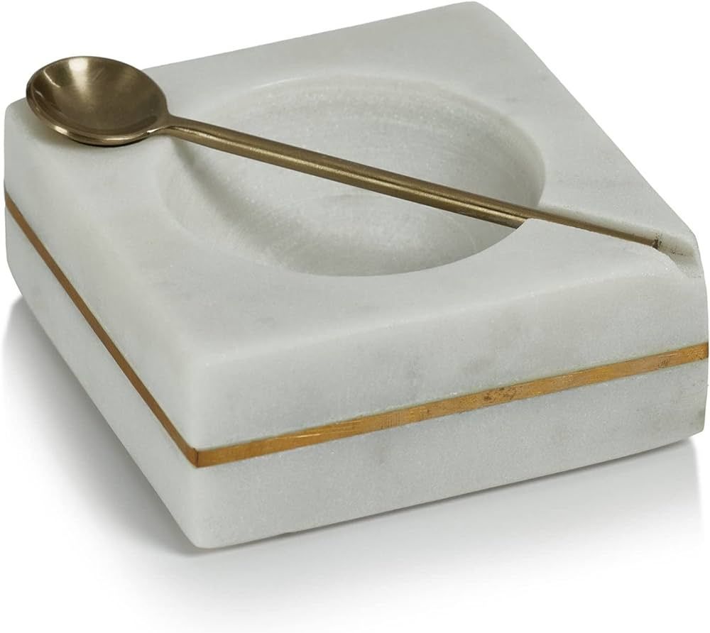 Zodax | White Marble and Brass | Square Salt and Pepper Cellar with Gold Spoon | Amazon (US)