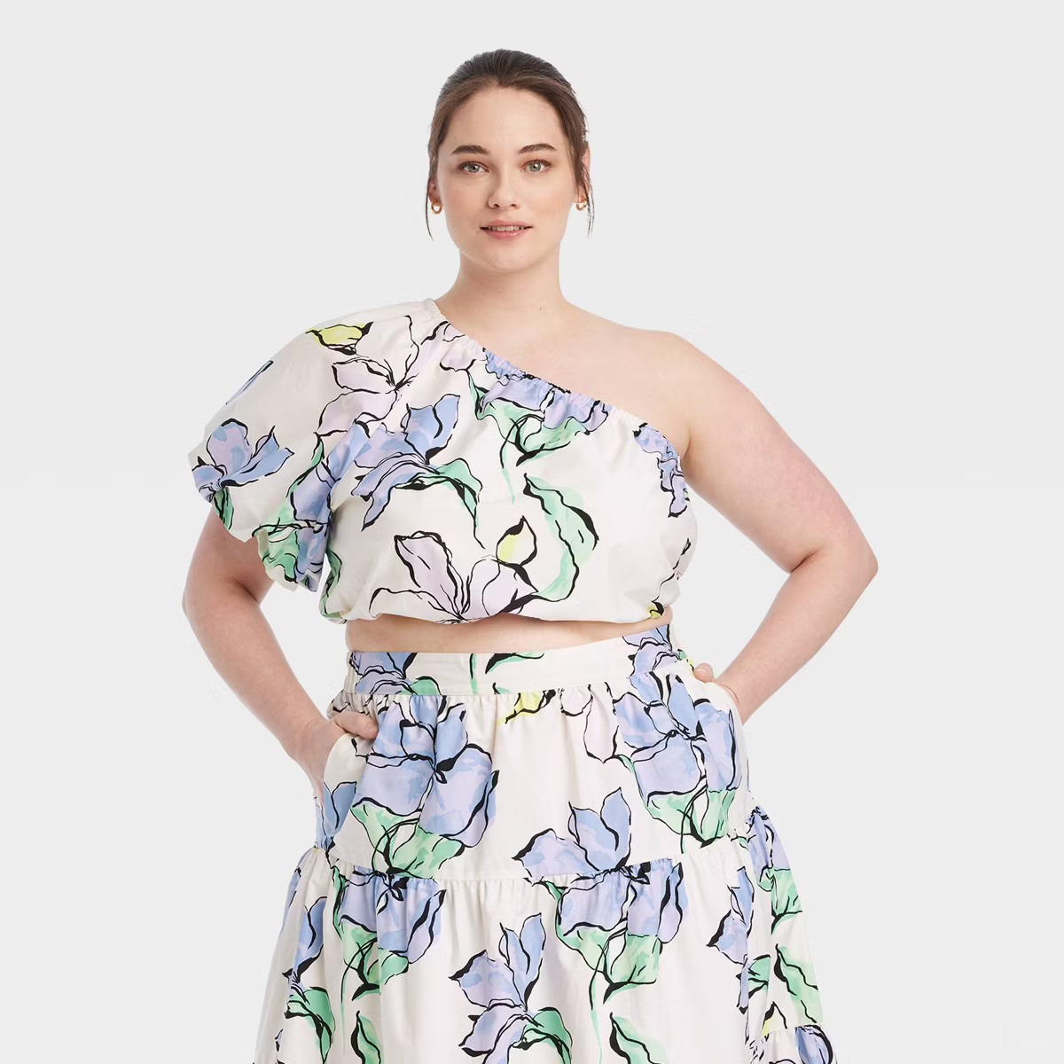 Women's Balloon Sleeve Asymmetrical One Shoulder Blouse - A New Day™ | Target