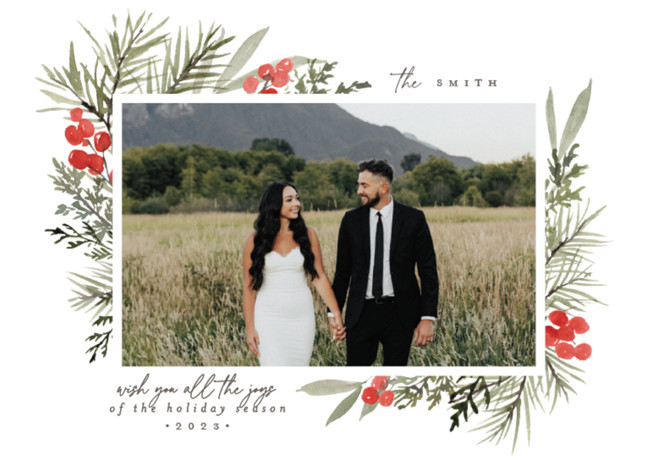 "Gentle Pine" - Customizable Holiday Photo Cards in Red by Everett Paper Goods. | Minted