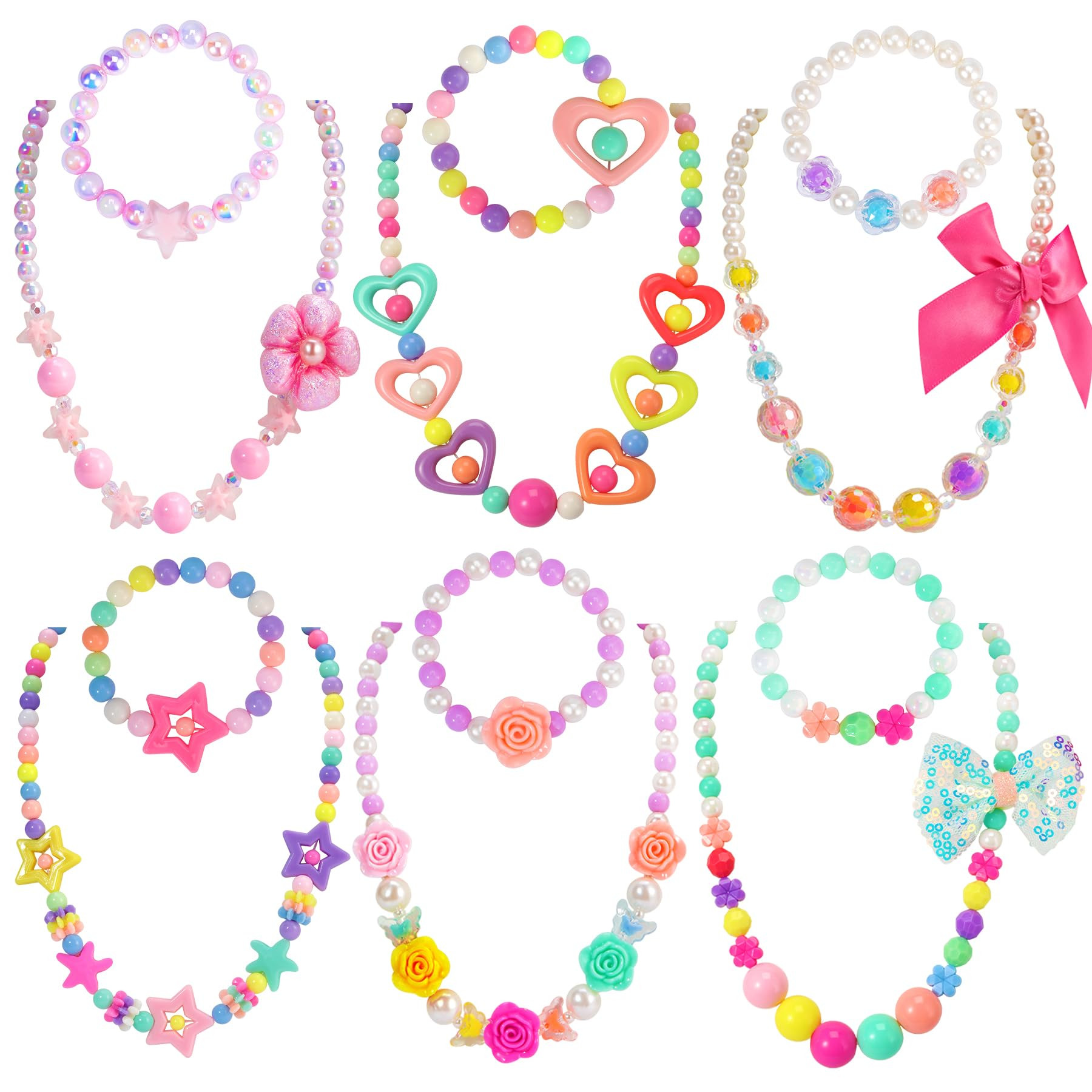 PinkSheep Kids Classic Jewelry, 6 Sets of Beaded Necklaces and Bracelets for Girls, Favors Bags f... | Amazon (US)