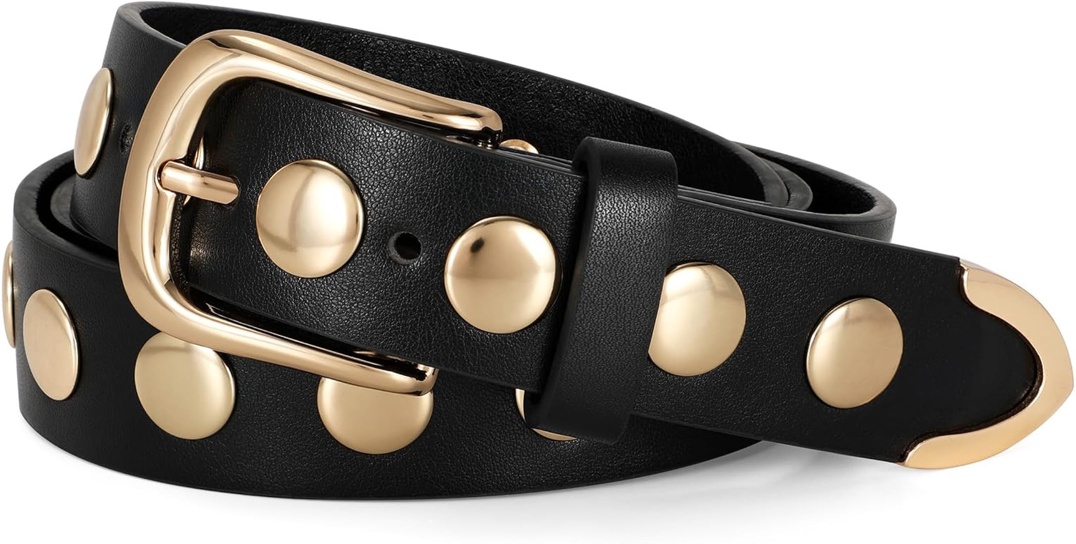 JASGOOD Women Leather Belt Fashion Studded Belt Ladies Punk Belt Vintage Leather Belt for Jeans D... | Amazon (US)