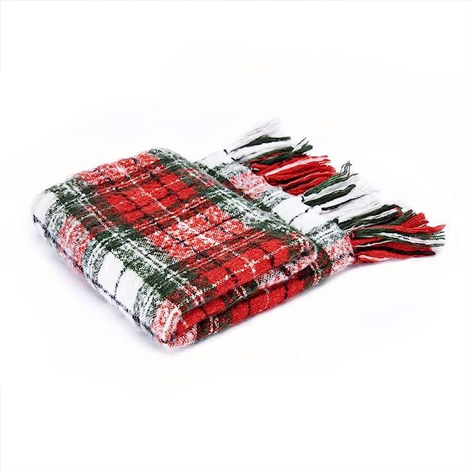 G Lake Christmas Plaid Throw Blanket Green Red Super Soft Faux Cashmere Blankets with Tassels for... | Amazon (US)