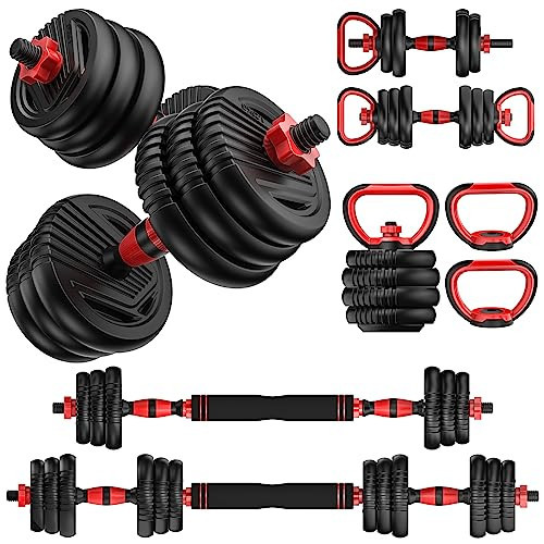 UNNMIIY Adjustable Dumbbells, 10/20/30/45/70/90lbs Free Weight Set with Connector, 4 in1 Dumbbells Set Used as Barbell, Kettlebells, Push up Stand, Fitness Exercises for Home Gym Suitable Men/Women(90LBS(45LBS PAIR)) | Amazon (US)