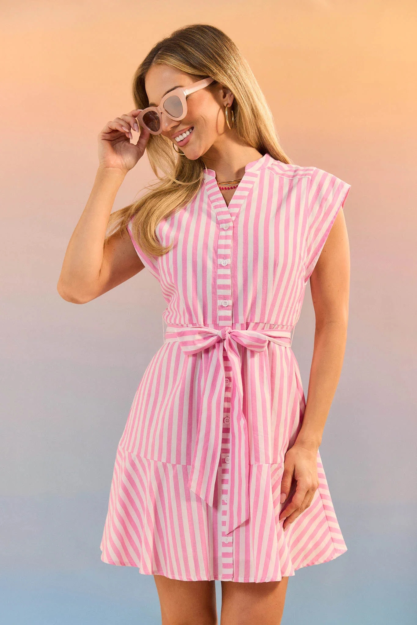 Erica Pink Striped Short Dress | Avara