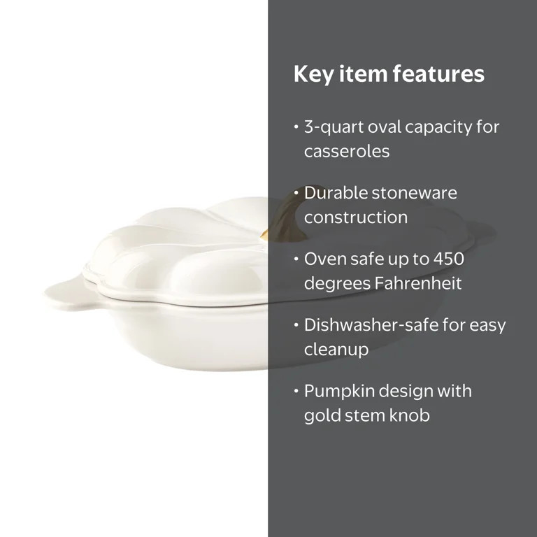 The Pioneer Woman 3-Quart Oval Pumpkin Stoneware Baker with Lid, Linen | Walmart (US)